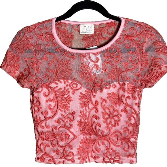 Pins and Needles Pink Lace Short Sleeve Crop Top Size Small NWT ▪️ - Picture 1 of 7